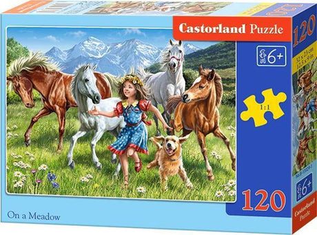 Puzzle Castorland - dziewczynka i konie na górskiej łące - 120 elementów