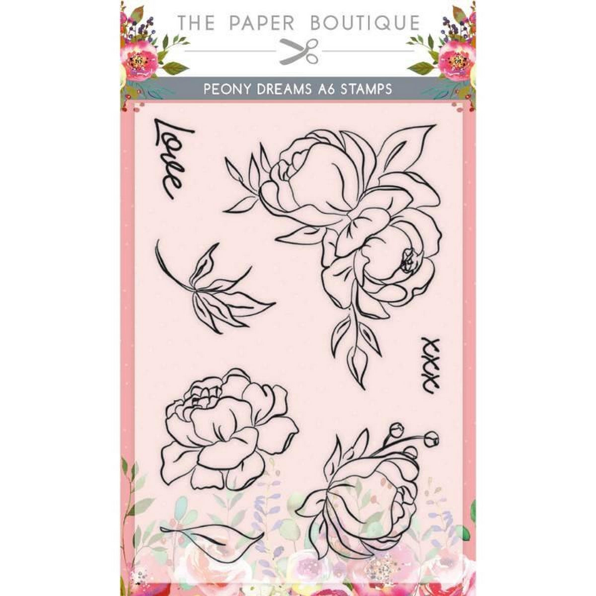 Butik papierowy • Zestaw 6 znaczków Peony Dreams