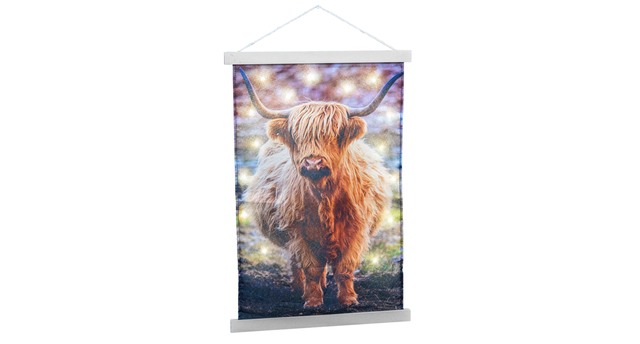 Wandkleed schotse hooglander met 15 led warm wit 40x60cm excl. 3xaa batt.