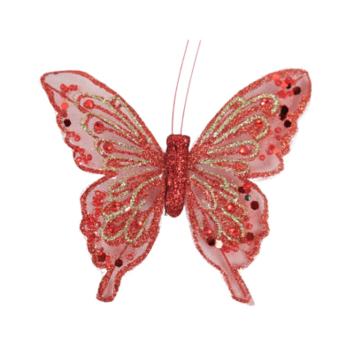 Motyl na klipsie czerwony 11 cm | 48 sztuk
