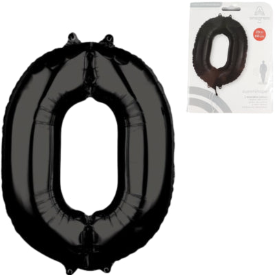 Balon foliowy Amscan numer 0 czarny 66 cm | 40 sztuk