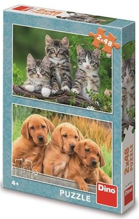 Puzzle dinozaury Dinotoys - szczenięta i kocięta - 2 x 48 elementów