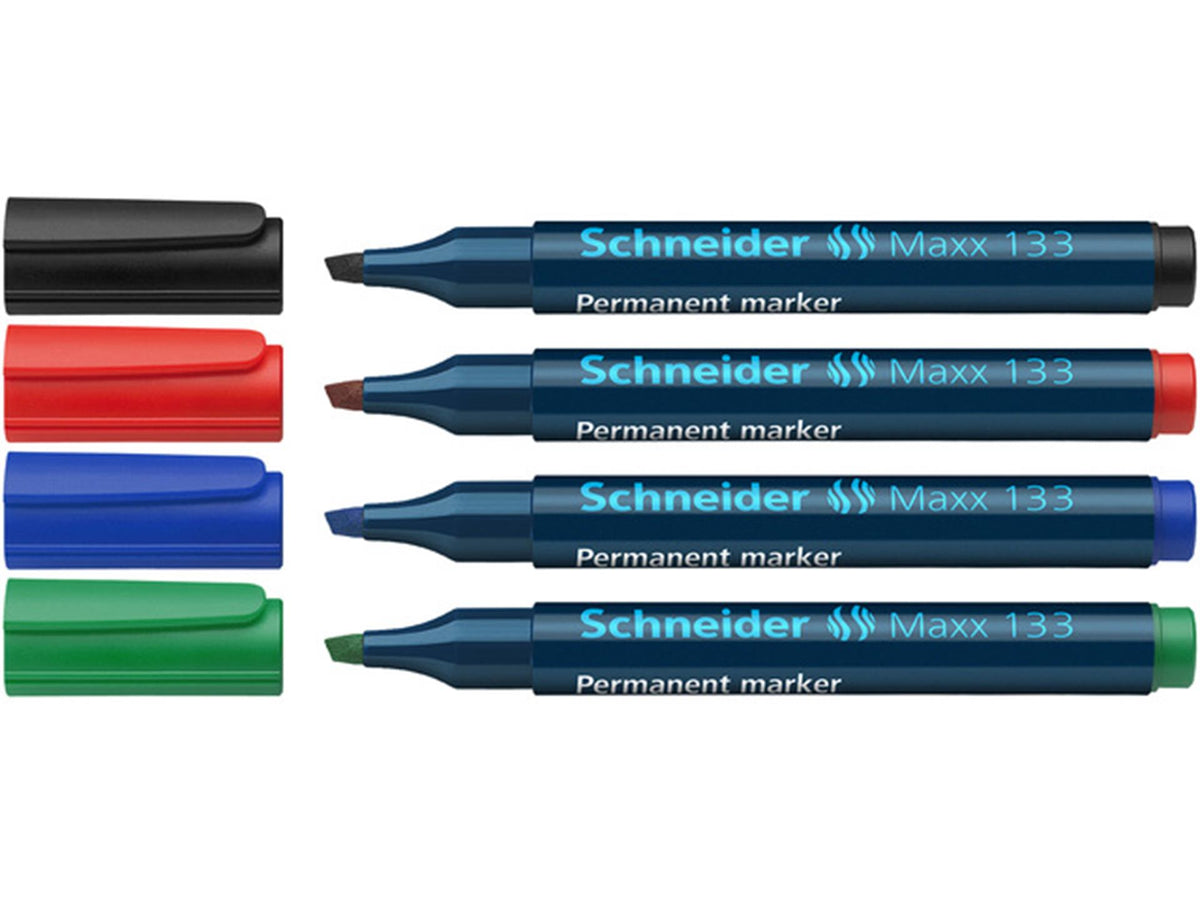 Marker trwały Schneider maxx 133, opakowanie z dłutem, 4 sztuki