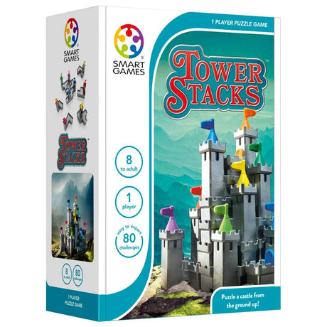 Stosy wież Smartgames - gra logiczna 3D - 80 edukacyjnych wyzwań związanych z budowaniem zamków - gra solo - od 7 lat
