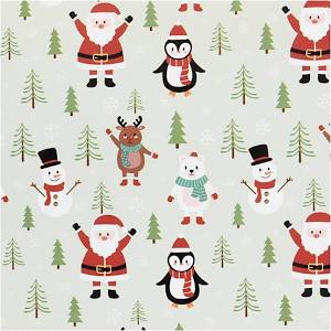 Papier do pakowania firmy Creativ, Święty Mikołaj, bałwan, renifer, niedźwiedź polarny i pingwin, szer.: 50 cm, 80 gr, szaroniebieski, 5 m 1 rolka