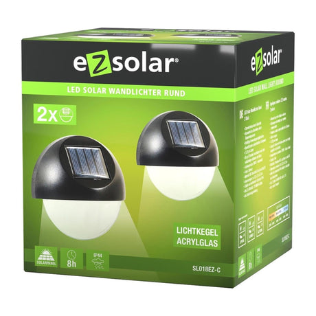 Ezolar Zestaw kinkietów solarnych LED okrągły 8,7x8,8x3,9cm 2-częściowy ciepły biały