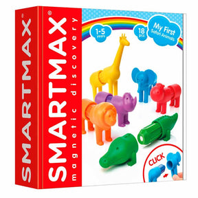 Smartmax moje pierwsze zwierzęta safari - magnetyczne zwierzęta safari - 18-częściowy zestaw do budowania z miękkimi elementami - zabawki edukacyjne dla maluchów - od 1 roku