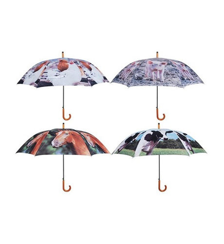 Projektowany przez firmę Esschert parasol ze zwierzętami hodowlanymi, średnica 120 cm