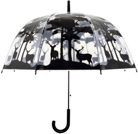 Przezroczysty parasol designerski Esschert z nadrukiem lasu