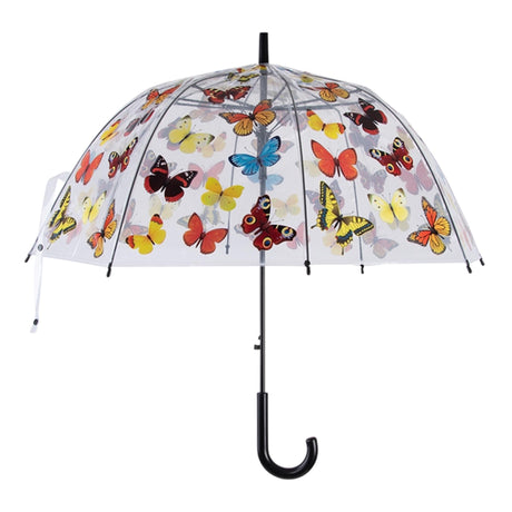 Przezroczysty parasol designerski Esschert z nadrukiem motyla, średnica 83 cm