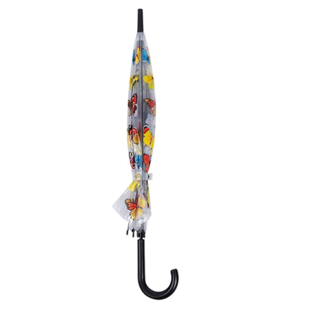 Przezroczysty parasol designerski Esschert z nadrukiem motyla, średnica 83 cm