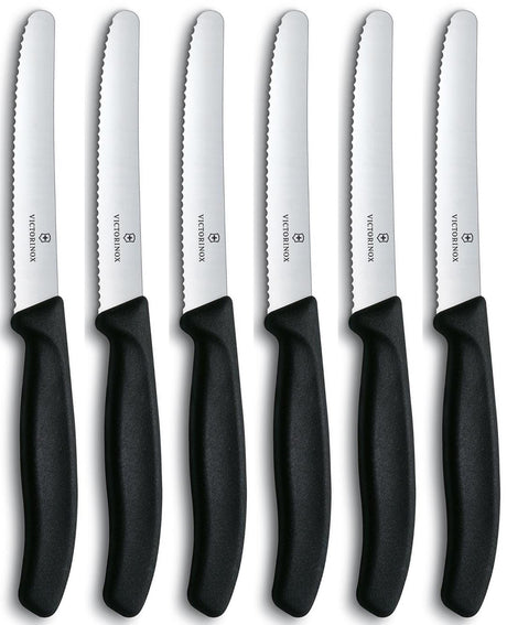 Nóż do pomidorów stołowych Victorinox z czarnym ząbkowanym ostrzem
